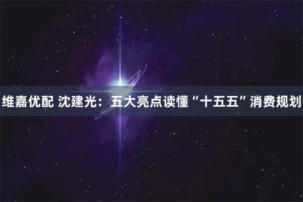 维嘉优配 沈建光：五大亮点读懂“十五五”消费规划