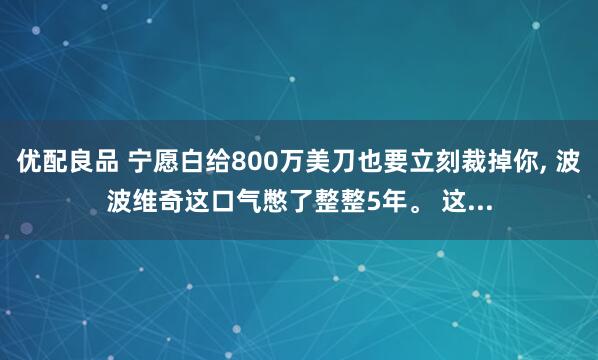 优配良品 宁愿白给800万美刀也要立刻裁掉你, 波波维奇这口气憋了整整5年。 这...