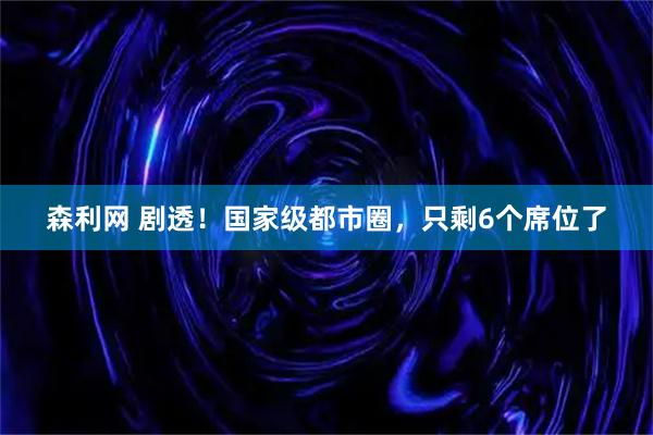 森利网 剧透!国家级都市圈,只剩6个席位了